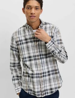 Linen Cotton Blend Check Shirt