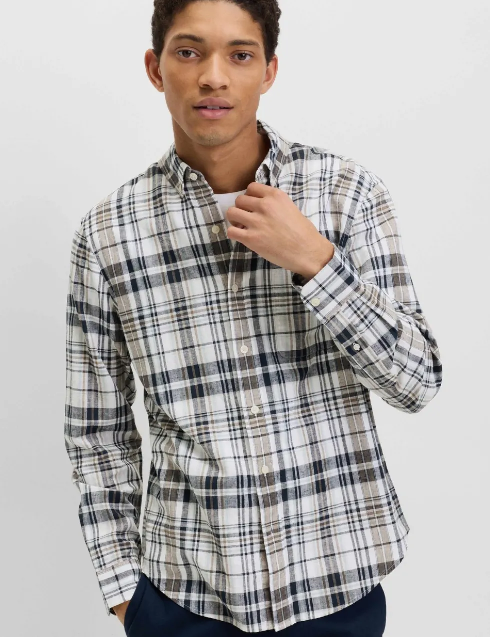 Linen Cotton Blend Check Shirt