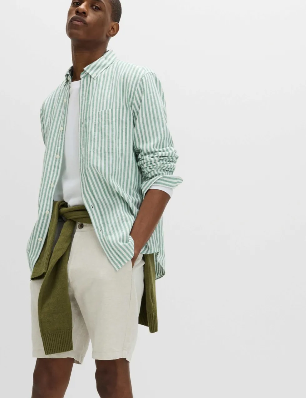 Linen Cotton Blend Striped Shirt