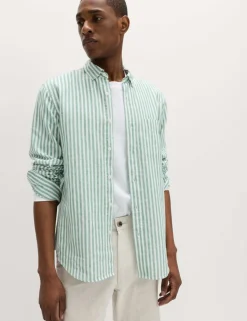 Linen Cotton Blend Striped Shirt