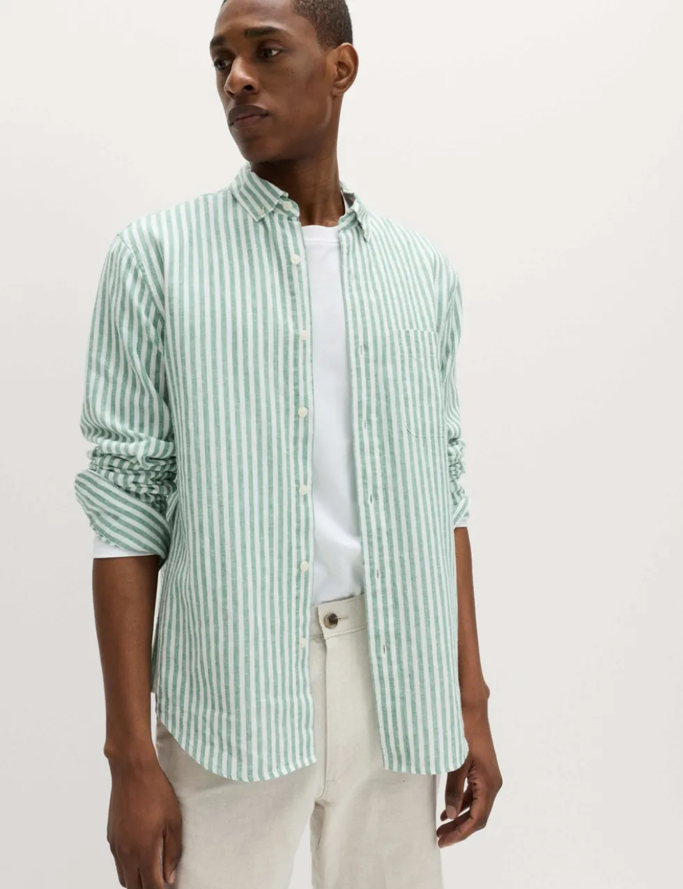 Linen Cotton Blend Striped Shirt