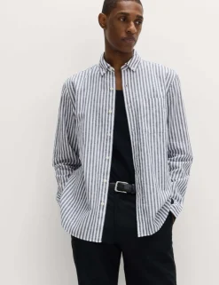 Linen Cotton Blend Striped Shirt