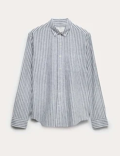 Linen Cotton Blend Striped Shirt