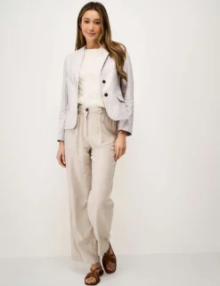 Linen Cotton Blend Tailored Striped Blazer