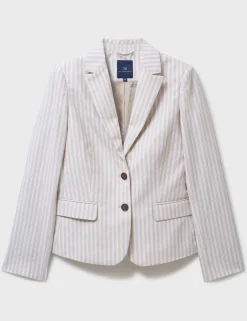 Linen Cotton Blend Tailored Striped Blazer