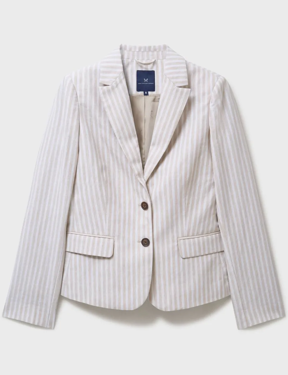 Linen Cotton Blend Tailored Striped Blazer