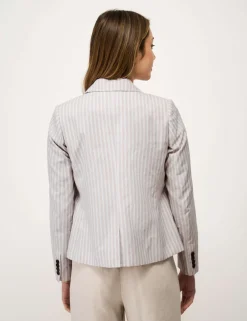 Linen Cotton Blend Tailored Striped Blazer