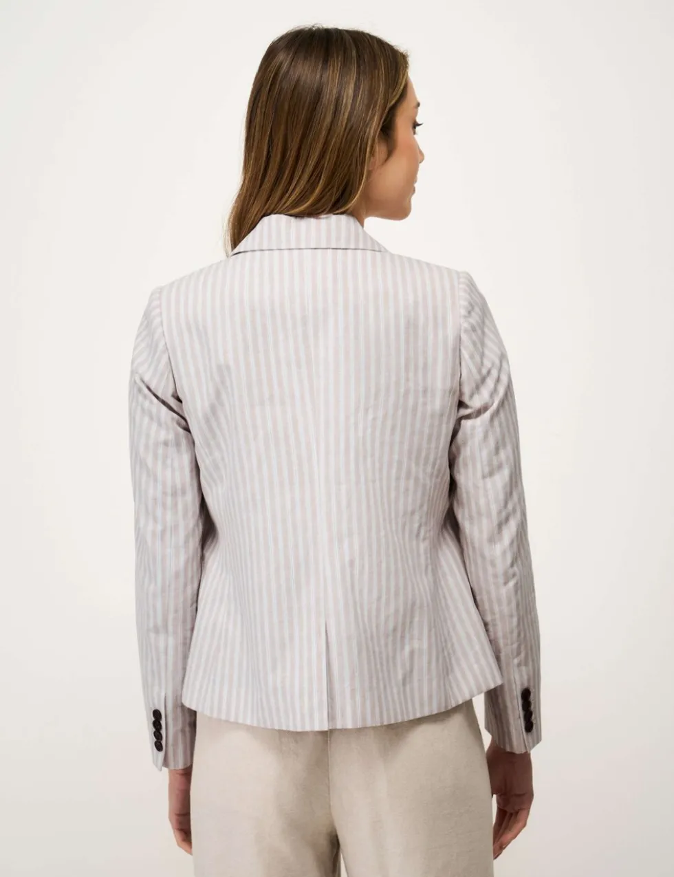 Linen Cotton Blend Tailored Striped Blazer