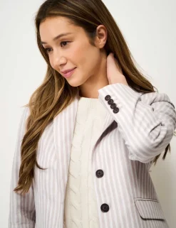 Linen Cotton Blend Tailored Striped Blazer