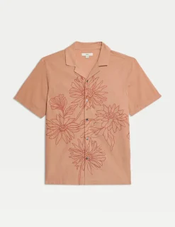 Linen Cotton Floral Embroidery Shirt