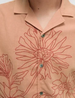 Linen Cotton Floral Embroidery Shirt