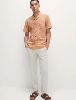 Linen Cotton Floral Embroidery Shirt