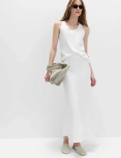 Linen Look Midaxi Slip Skirt