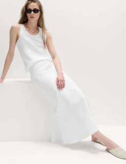 Linen Look Midaxi Slip Skirt