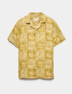 Linen Rich Abstract Tile Print Shirt