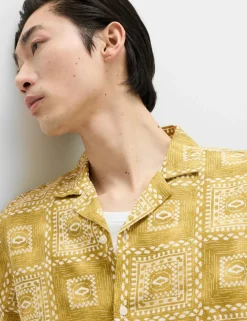 Linen Rich Abstract Tile Print Shirt