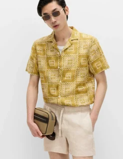 Linen Rich Abstract Tile Print Shirt