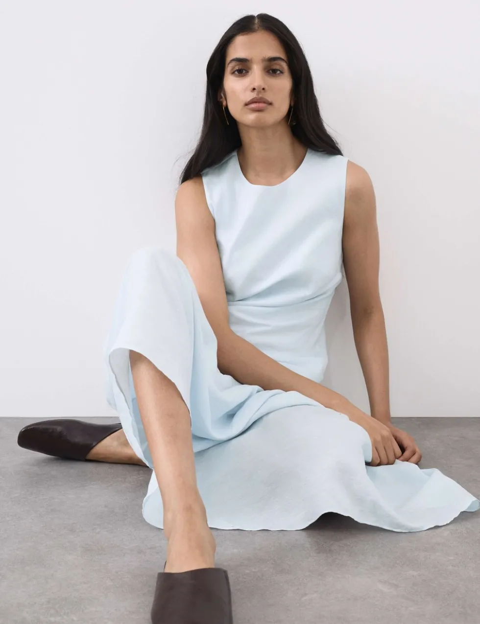 Linen Rich Asymmetric Midaxi Dress