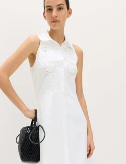 Linen Rich Broderie Midi Shirt Dress