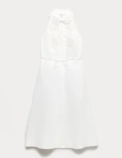 Linen Rich Broderie Midi Shirt Dress