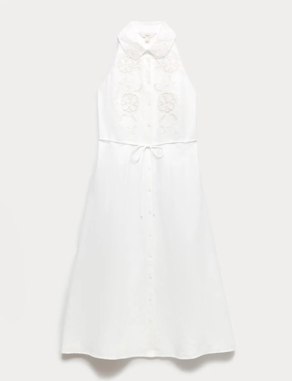 Linen Rich Broderie Midi Shirt Dress
