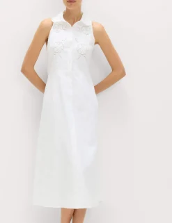 Linen Rich Broderie Midi Shirt Dress