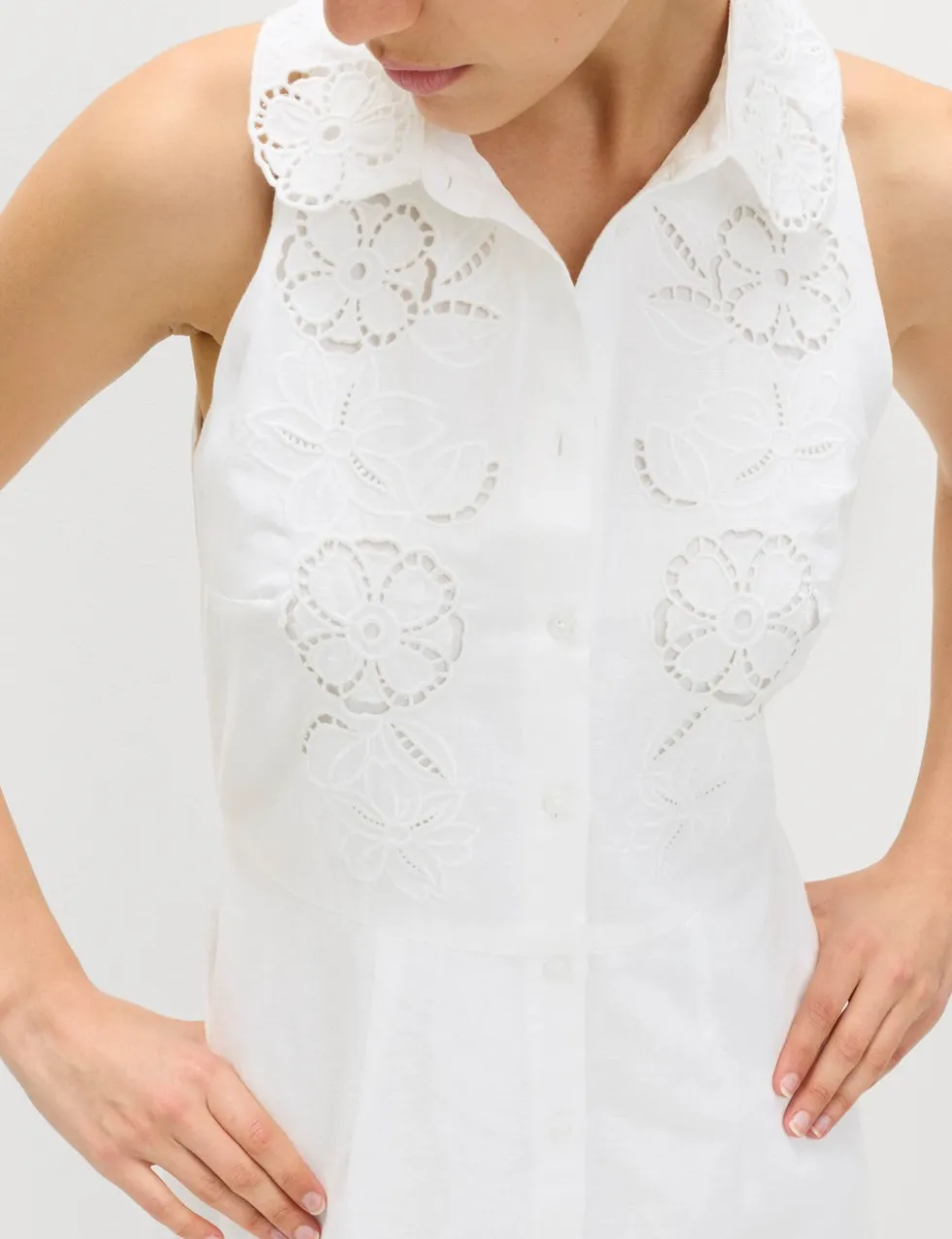 Linen Rich Broderie Midi Shirt Dress