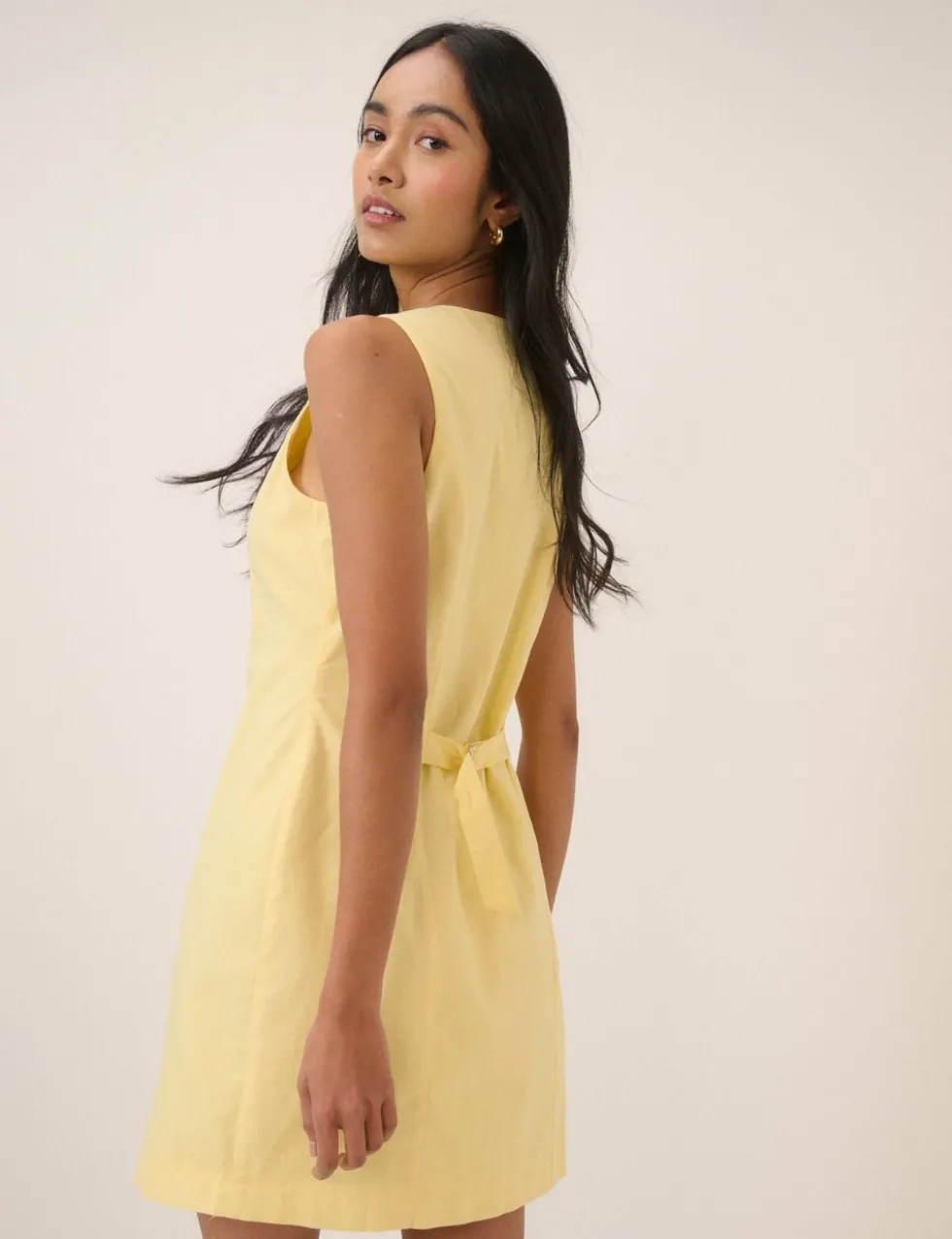 Linen Rich Button Front Mini Tailored Dress