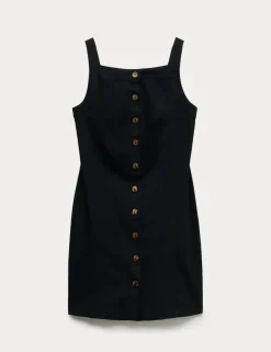 Linen Rich Button Through Mini Shift Dress