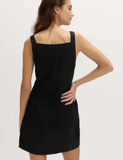 Linen Rich Button Through Mini Shift Dress