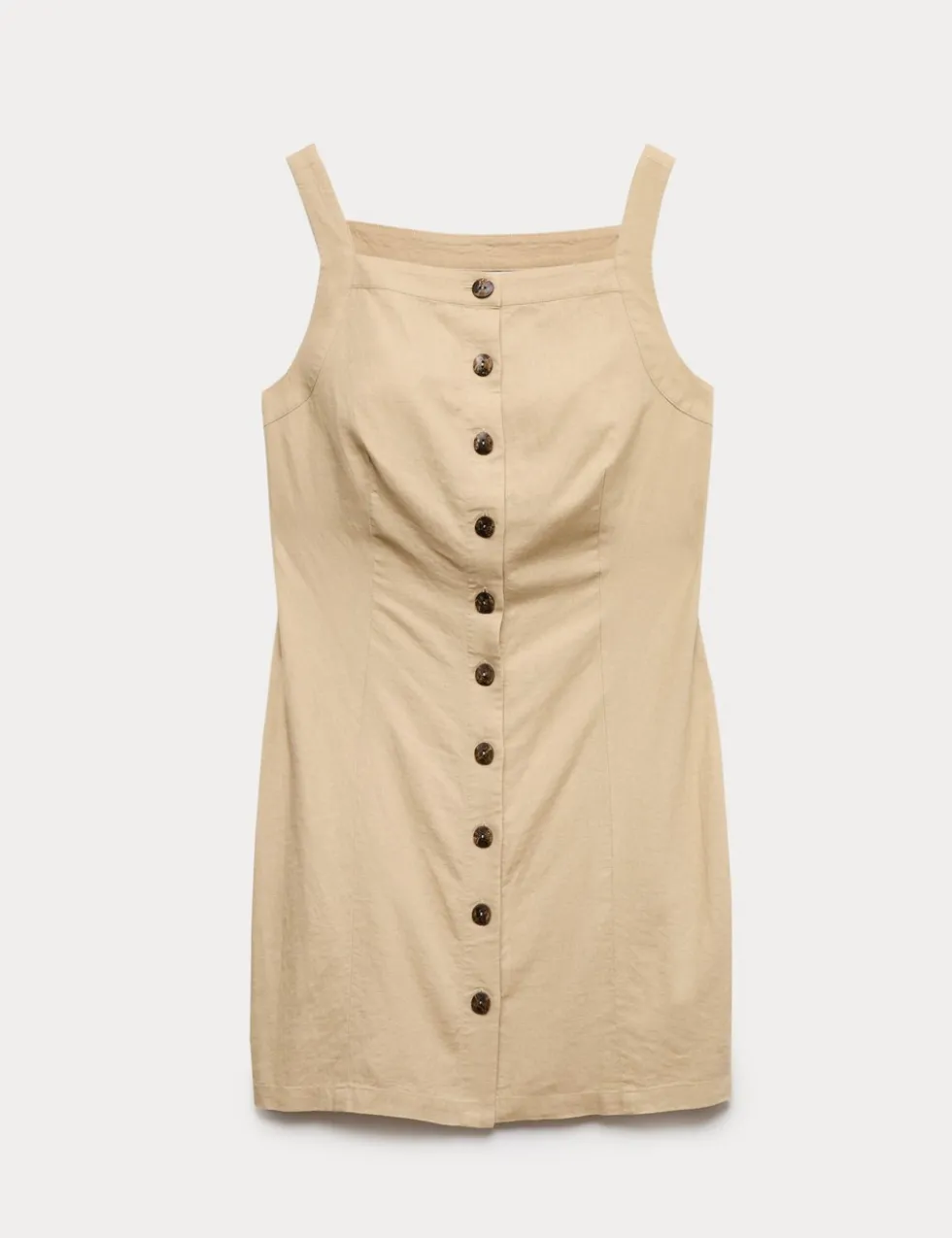Linen Rich Button Through Mini Shift Dress