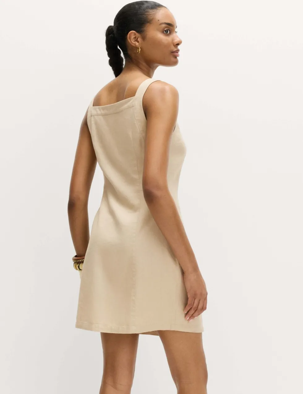Linen Rich Button Through Mini Shift Dress