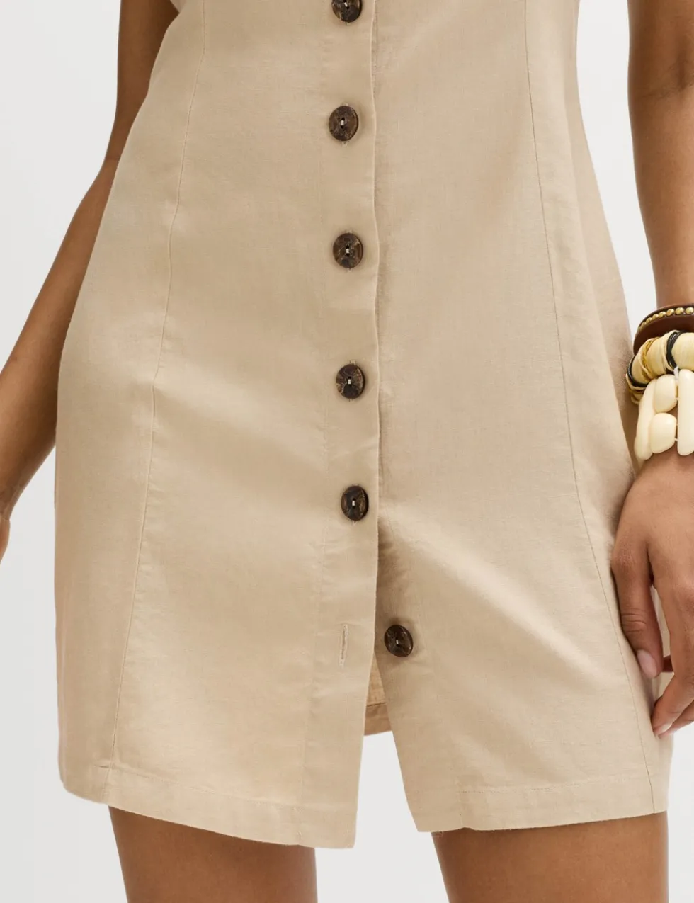 Linen Rich Button Through Mini Shift Dress