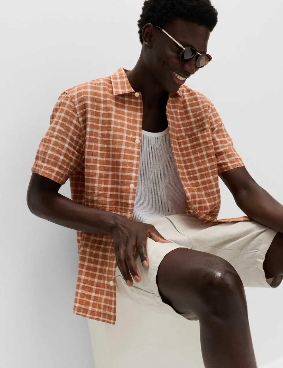 Linen Rich Check Short Sleeve Shirt