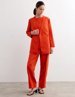 Linen Rich Colarless Longline Jacket