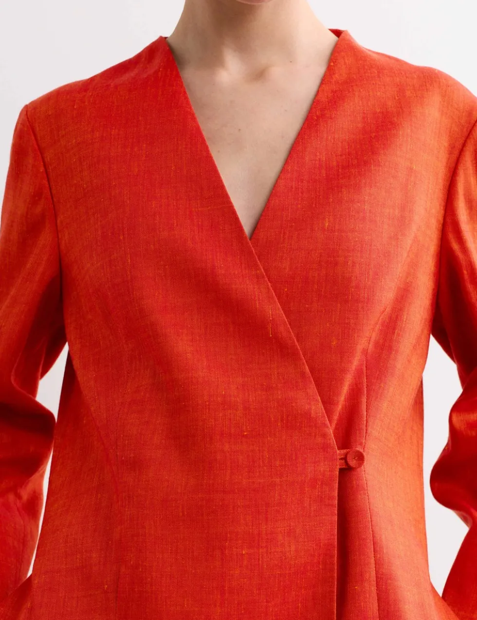 Linen Rich Colarless Longline Jacket