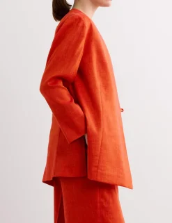 Linen Rich Colarless Longline Jacket