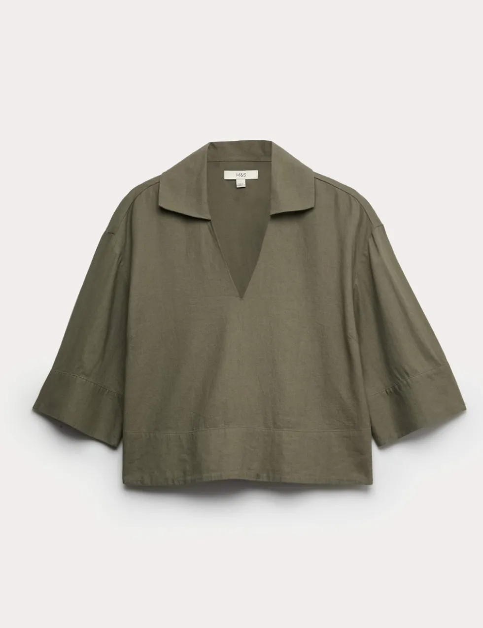 Linen Rich Collared Crop Top