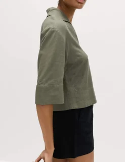 Linen Rich Collared Crop Top