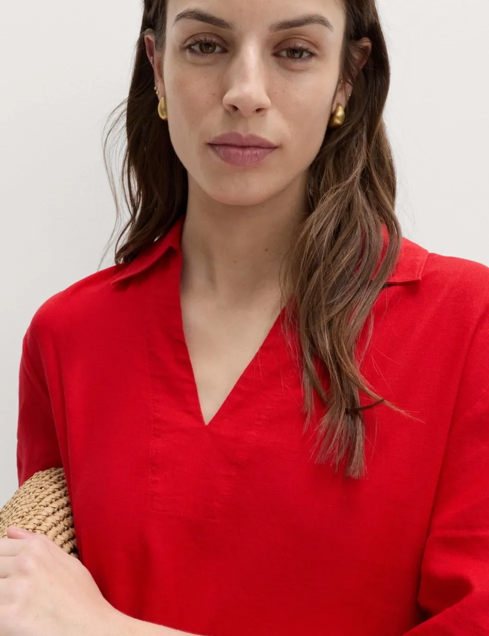 Linen Rich Collared Mini Shift Dress