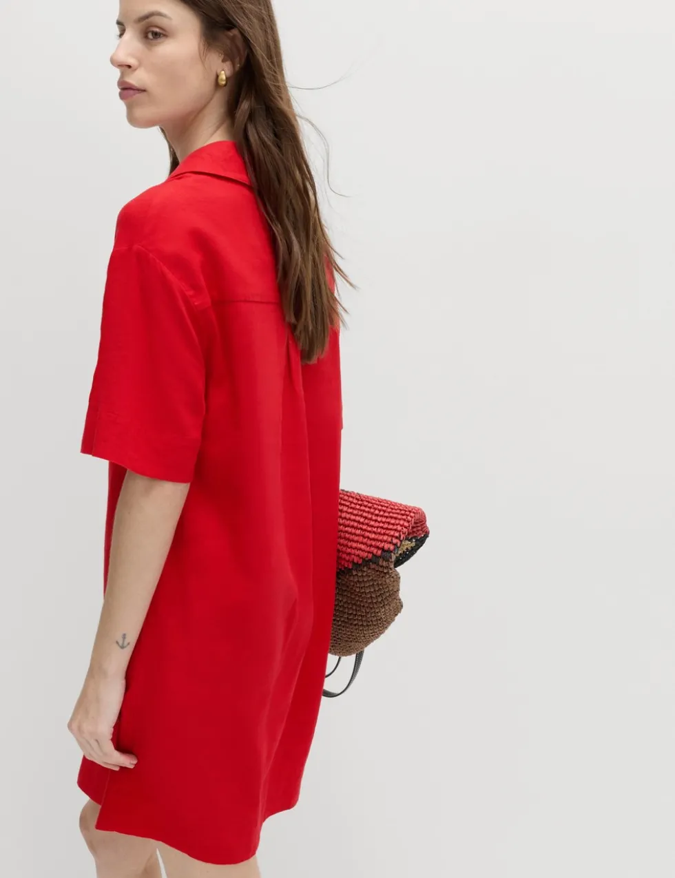 Linen Rich Collared Mini Shift Dress