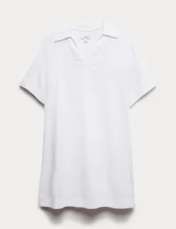 Linen Rich Collared Mini Shift Dress