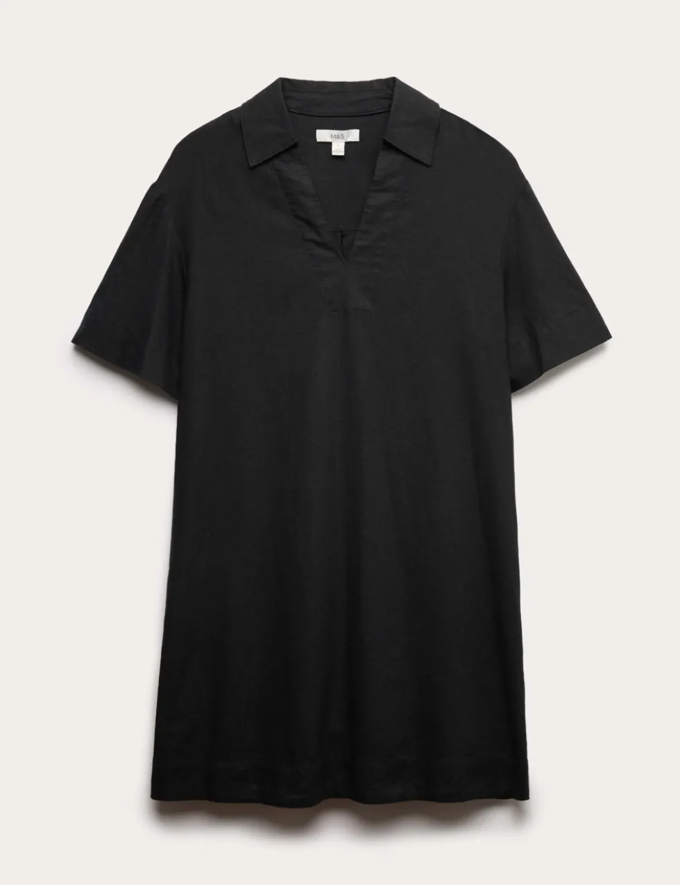 Linen Rich Collared Mini Shift Dress