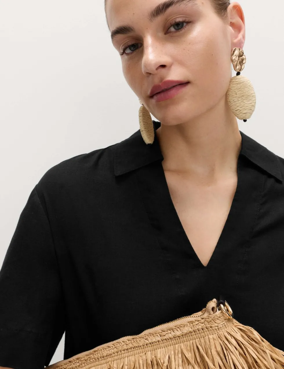 Linen Rich Collared Mini Shift Dress