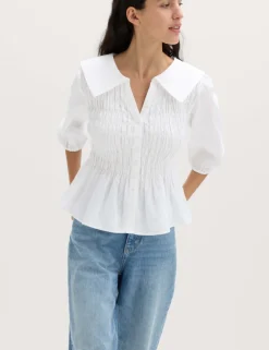 Linen Rich Collared Shirred Shirt