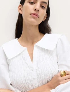 Linen Rich Collared Shirred Shirt