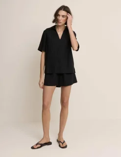 Linen Rich Collared V-Neck T-Shirt