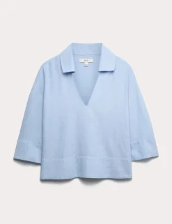 Linen Rich Collared V-Neck Popover Top