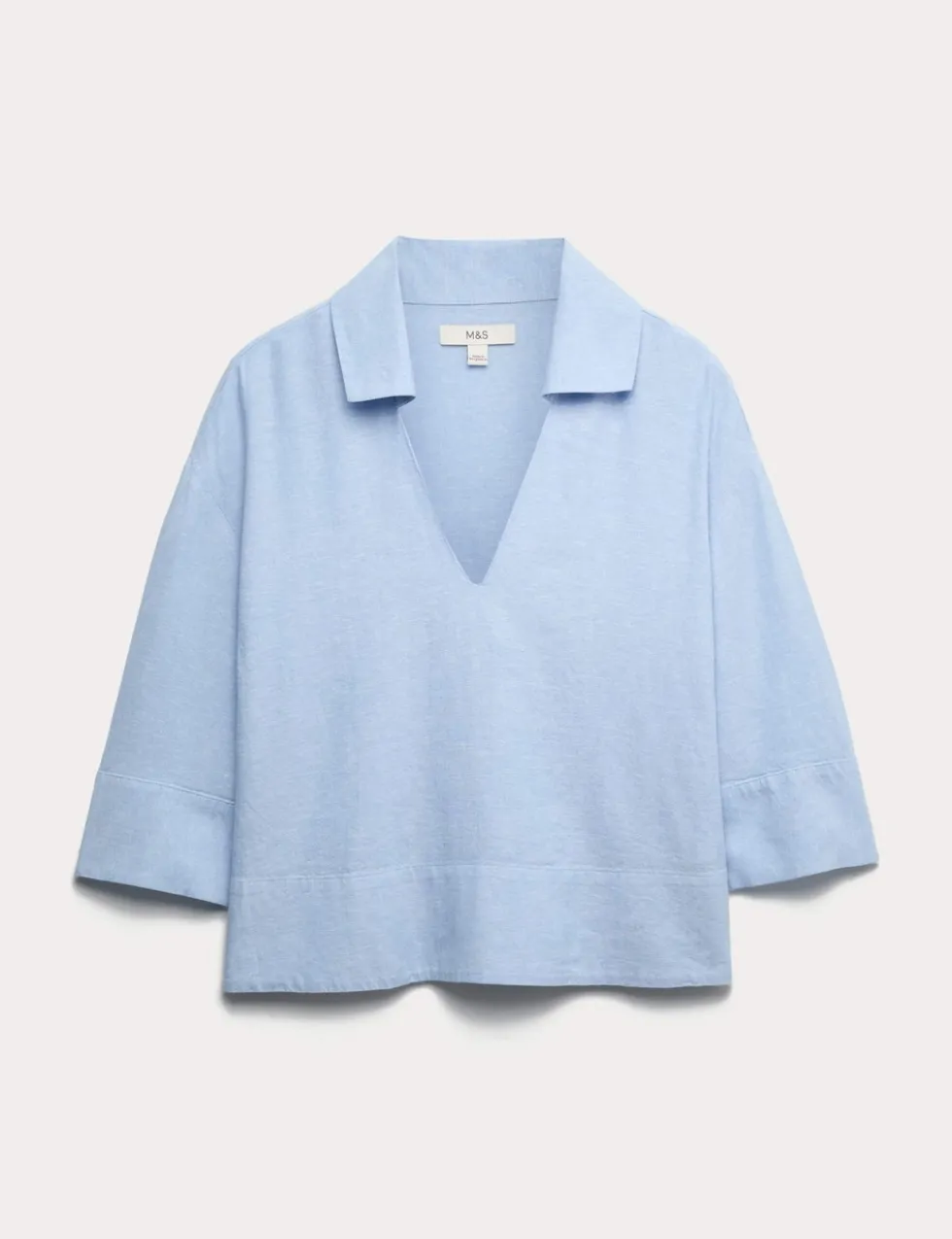 Linen Rich Collared V-Neck Popover Top