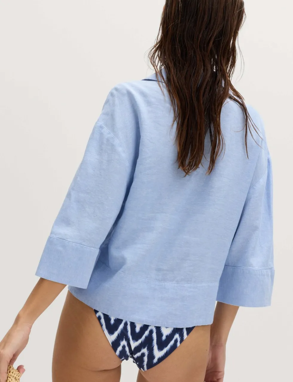 Linen Rich Collared V-Neck Popover Top